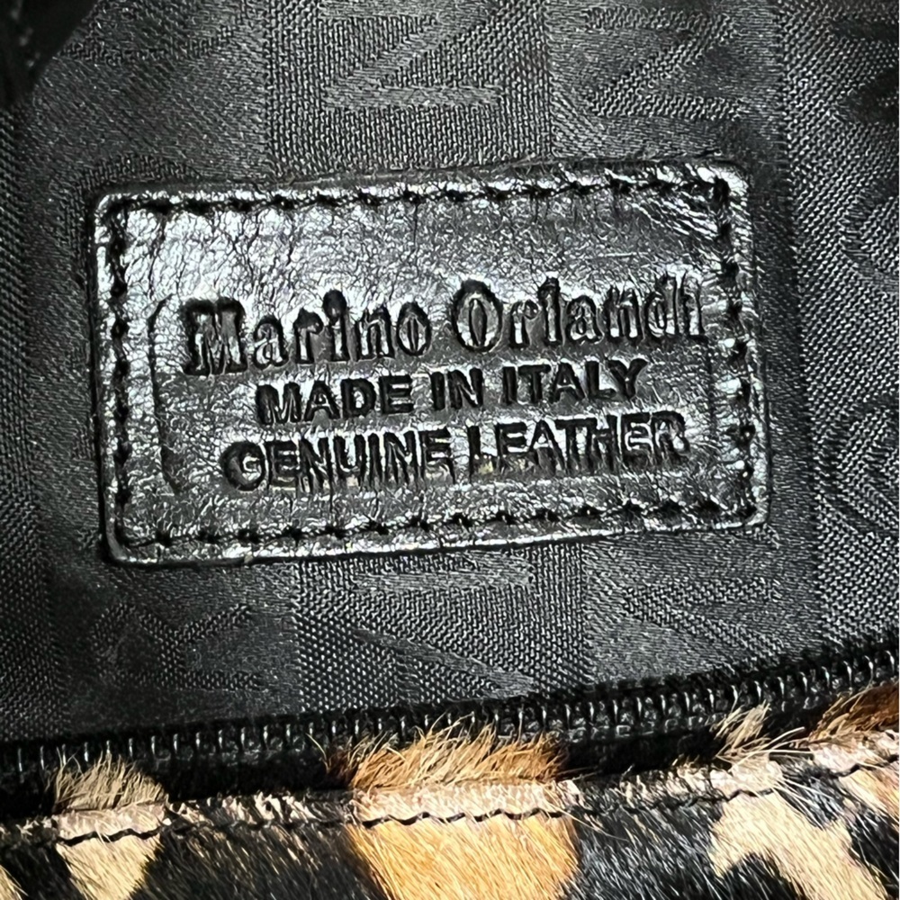 👜 Marino Orlandi Italian Classic Black Leather & Shorthair Fur Bucket Sling Bag - Picture 4 of 17